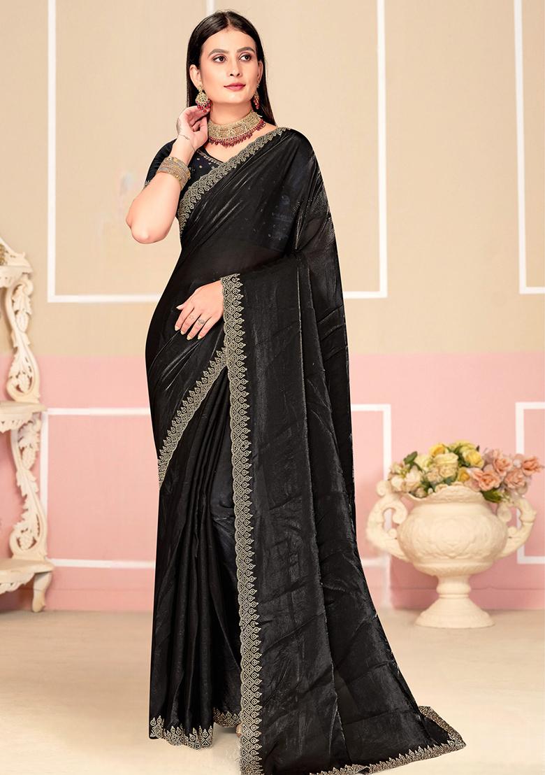 Black Zarkan Embroidered Border Two Tone Silk Saree Set