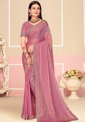 Pink Zarkan Embroidered Border Two Tone Silk Saree Set