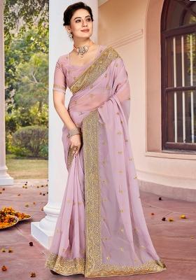 Lavender Zarkan Stone Border Georgette Saree Set