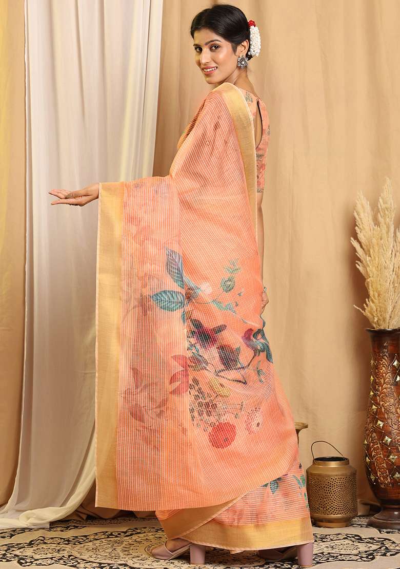Pink Chanderi Saree Set with Printed for Diwali | Wedding & Festive Wear - Indya