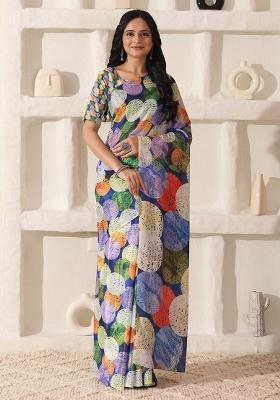 Multi Color Printed Cotton Saree Set
