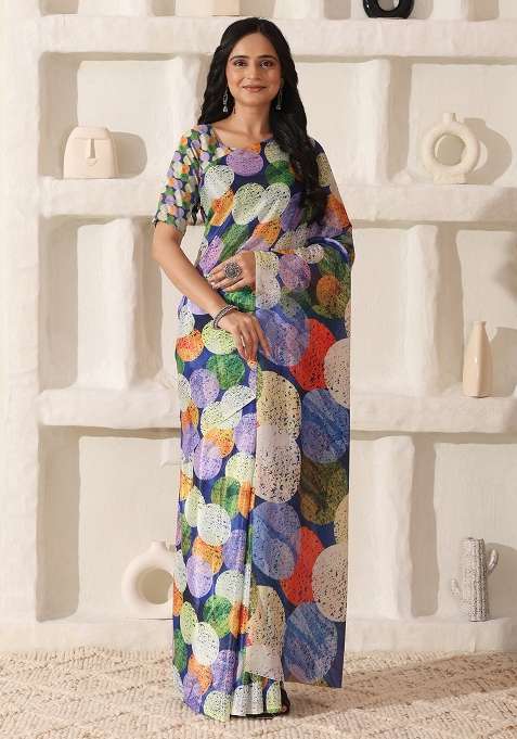 Multi Color Cotton Saree Set with Printed for Diwali | Wedding & Festive Wear