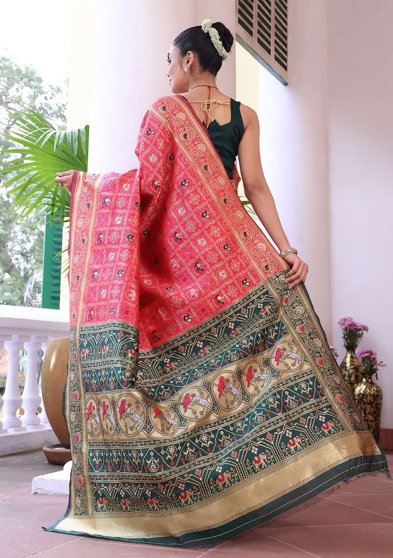 Pink Solid Silk Blend Saree Set - Indya