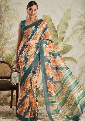 Mustard Abstract Chanderi Cotton Saree Set