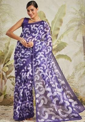 Purple Abstract Chanderi Cotton Saree Set