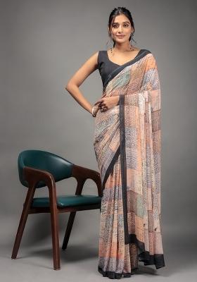 Orange Letter Printed Georgette Saree Set