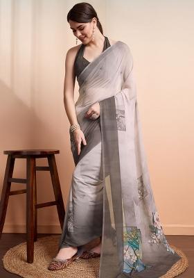 Wine Floral Georgette Saree Set
