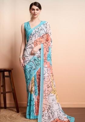 Multi Abstract Georgette Saree Set