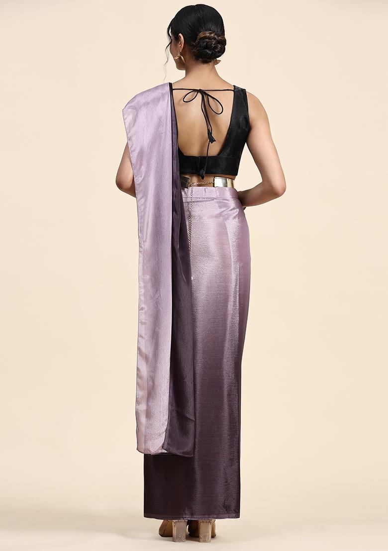 Wine Solid Satin Saree Set