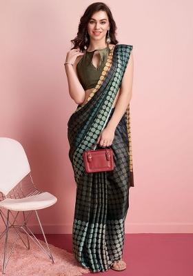 Multi Block Printeded Satin Saree Set