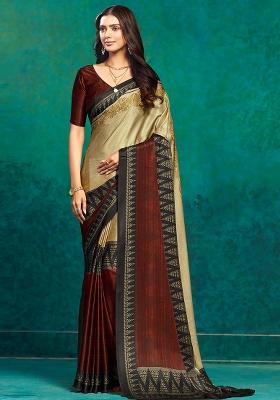 Chiku Ethinic Printeded Satin Saree Set