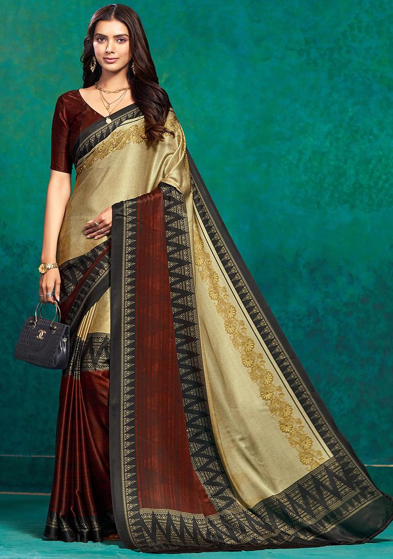 Chiku Ethinic Printeded Satin Saree Set - Indya