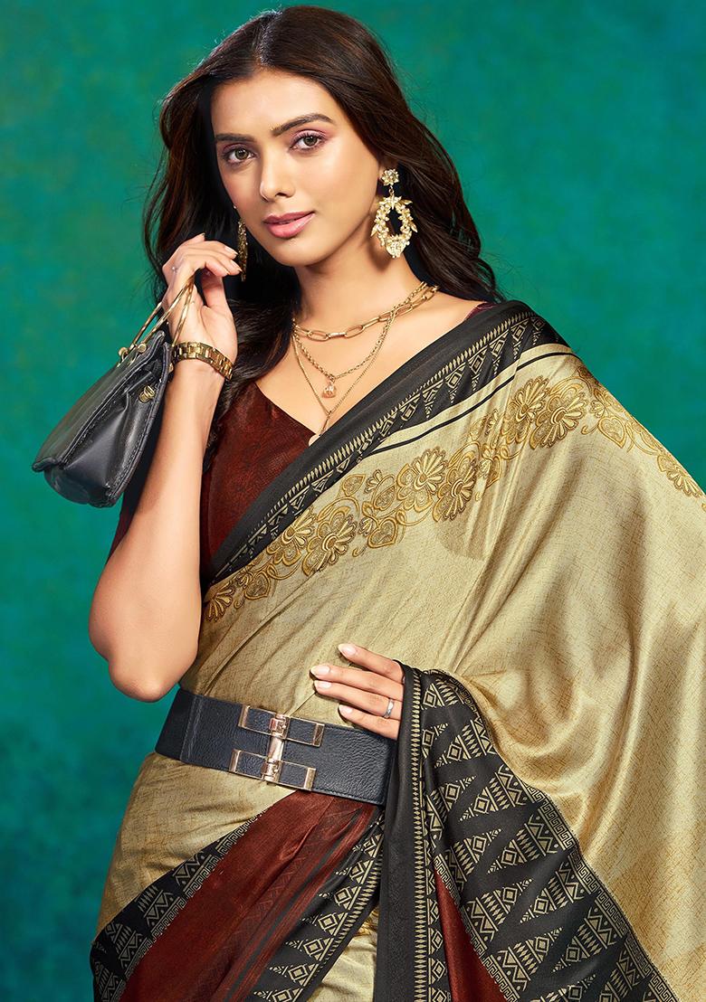 Chiku Ethinic Printeded Satin Saree Set - Indya