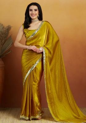 Gold Solid Velvet Saree Set