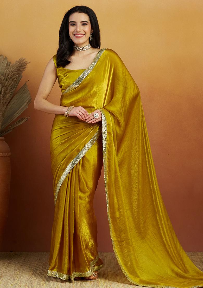 Gold Solid Velvet Saree Set
