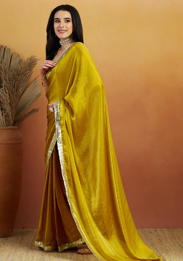 Gold Solid Velvet Saree Set