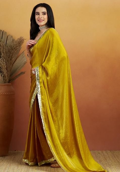 Gold Solid Velvet Saree Set