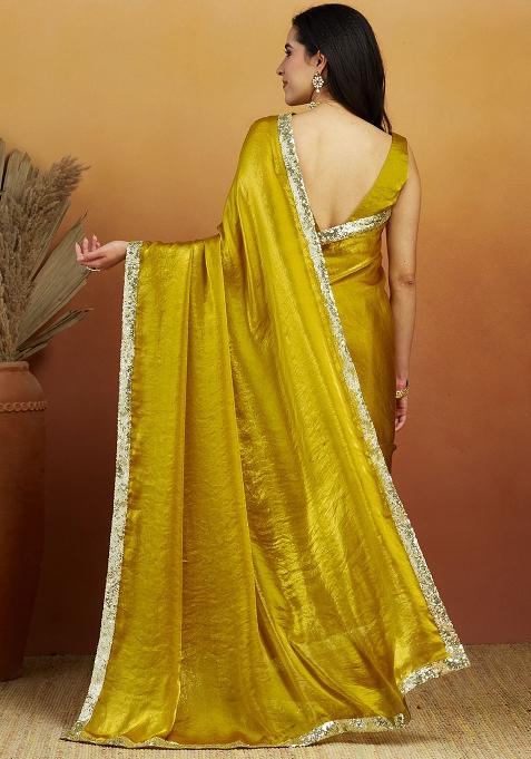 Gold Solid Velvet Saree Set
