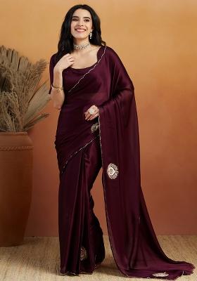 Wine Solid Tissue Saree Set