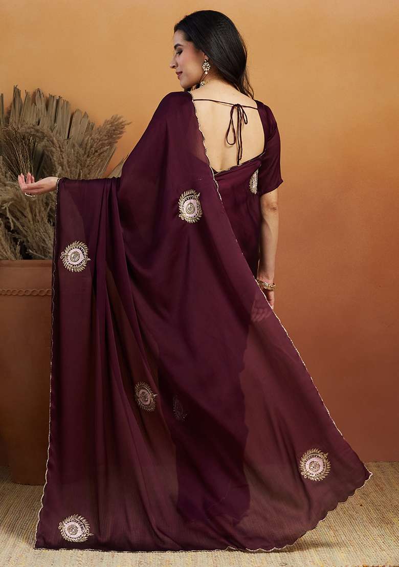 Wine Solid Tissue Saree Set - Indya