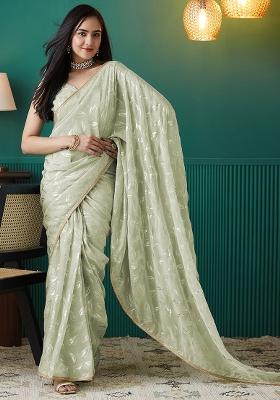 Pista Solid Organza Saree Set