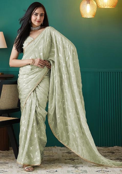Pista Solid Organza Saree Set