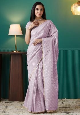 Pink Foil Printed Organza Saree Set