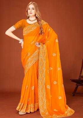 Mustrad Embroidered Silk Saree Set