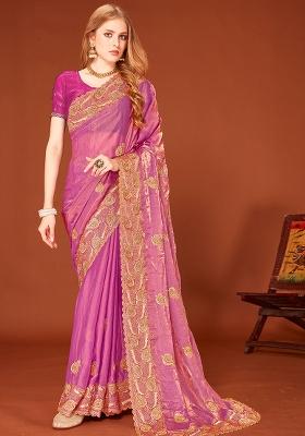 Dusty Pink Embroidered Silk Saree Set