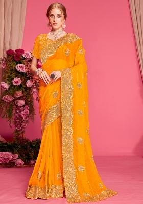 Mustrad Embroidered Silk Saree Set