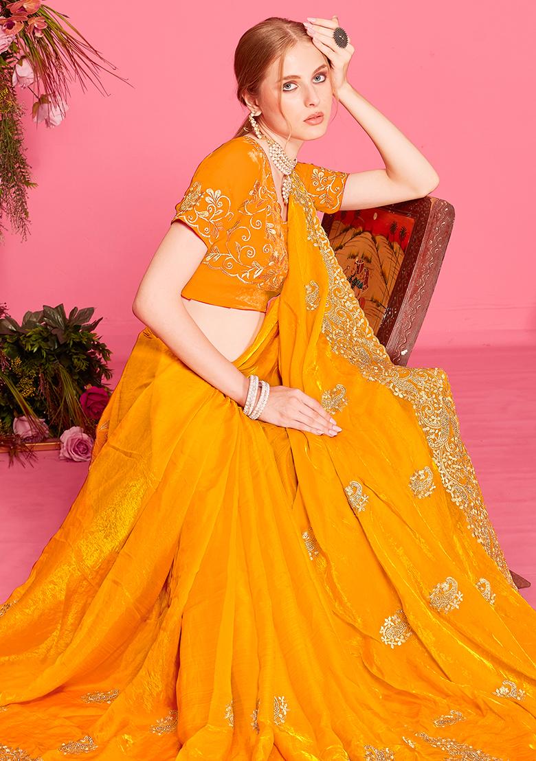 Mustrad Embroidered Silk Saree Set - Indya