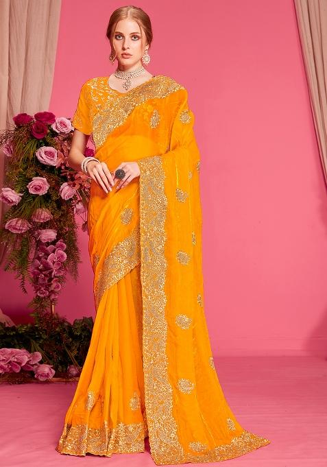 Mustrad Embroidered Silk Saree Set