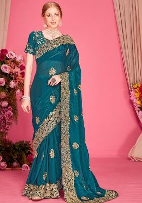 Morpeach Embroidered Silk Saree Set