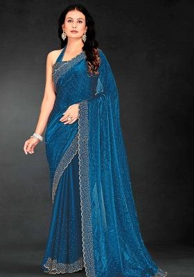 Morpeach Embroidered Silk Saree Set