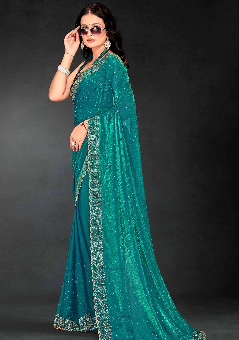 Firozi Embroidered Silk Saree Set - Indya