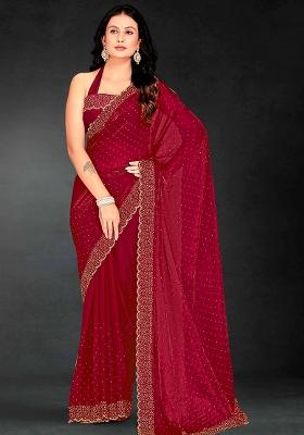 Cherry Embroidered Silk Saree Set