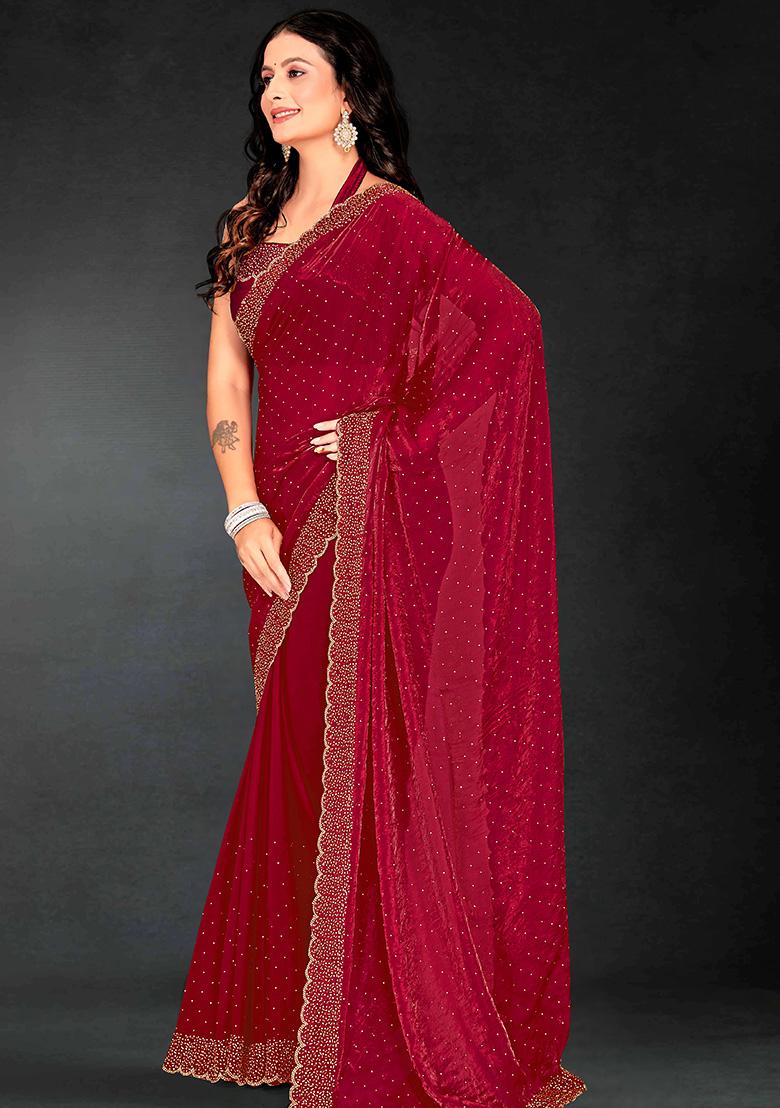 Cherry Embroidered Silk Saree Set - Indya