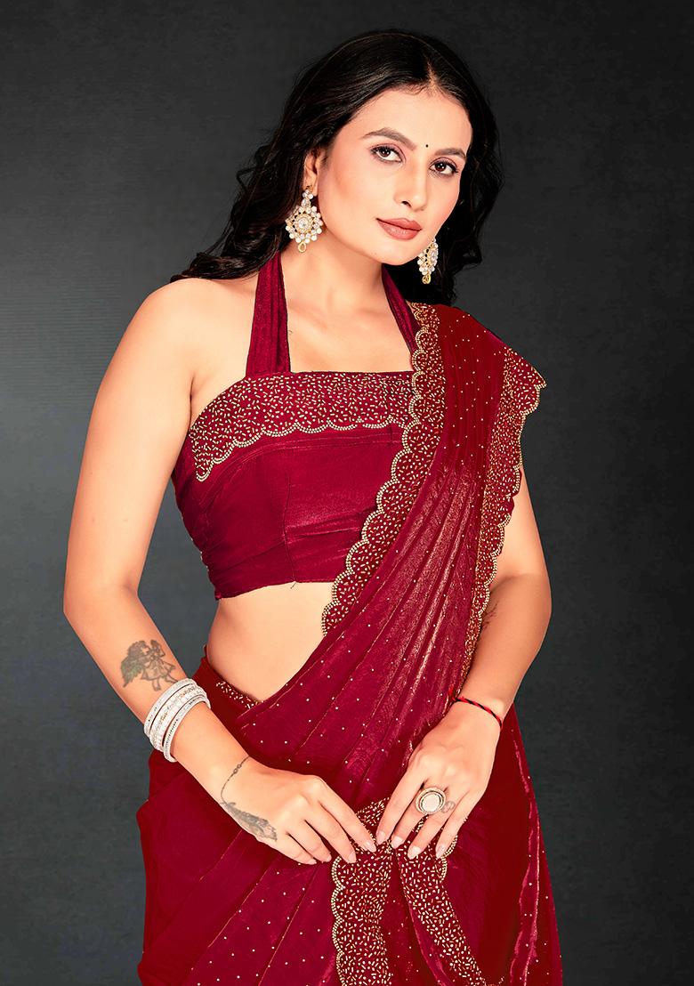 Cherry Embroidered Silk Saree Set - Indya