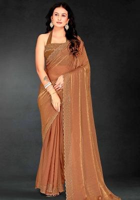 Gold Embroidered Silk Saree Set