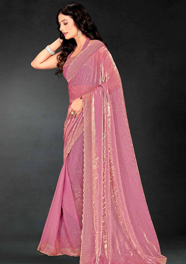 Pink Embroidered Silk Saree Set - Indya