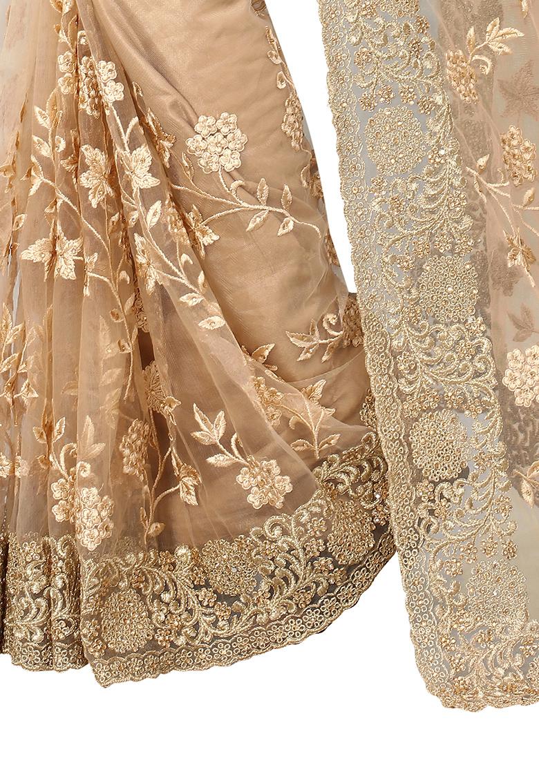 Chiku Embroidered Soft Net Saree Set