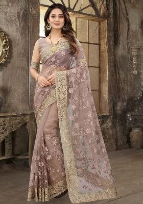 Mouse Embroidered Soft Net Saree Set