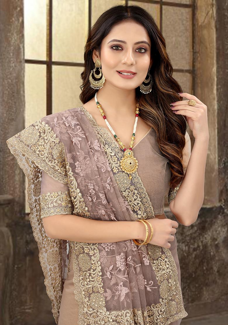 Mouse Embroidered Soft Net Saree Set - Indya