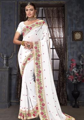 White Embroidered Georgette Saree Set