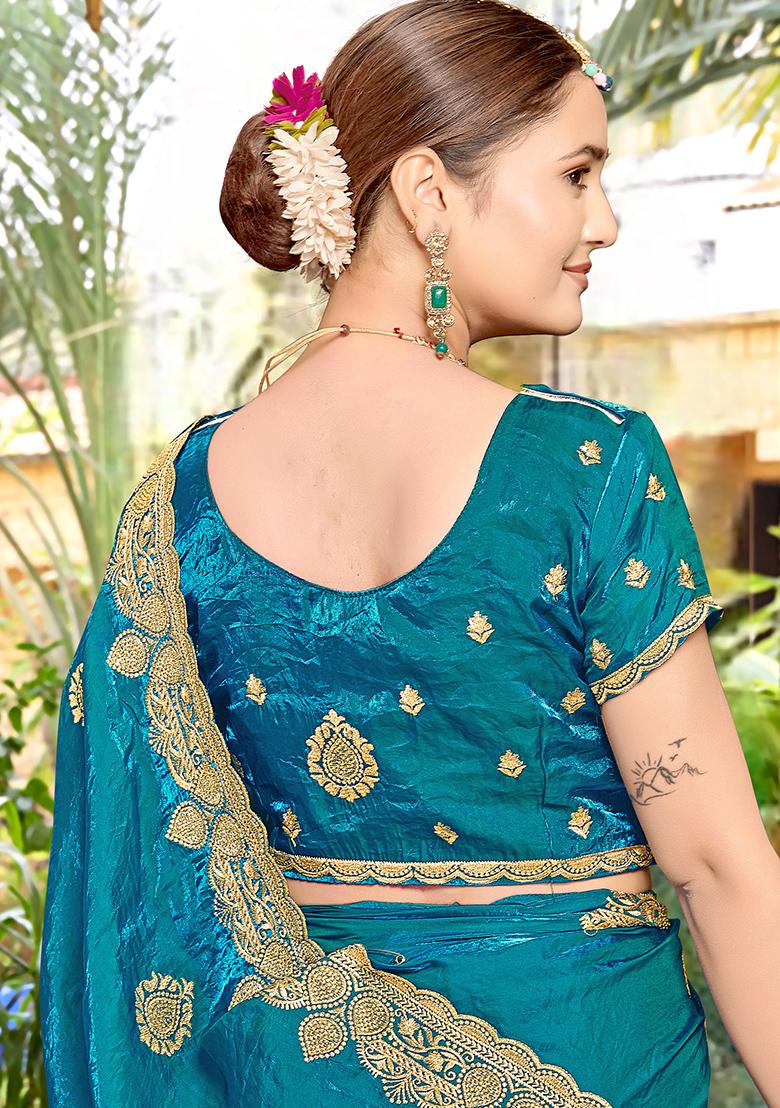 Morpeach Embroidered Silk Saree Set - Indya