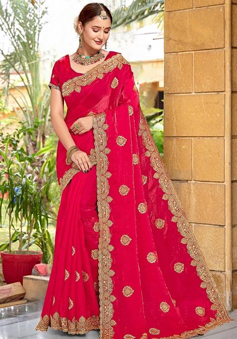 Rani Embroidered Silk Saree Set