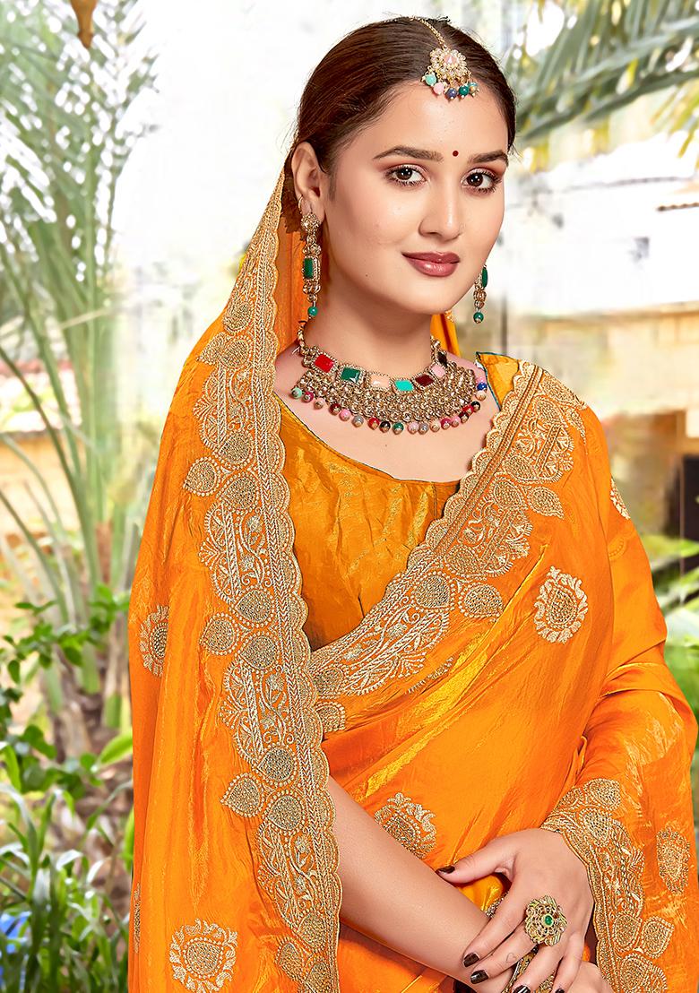 Mustrad Embroidered Silk Saree Set - Indya