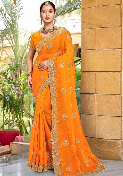 Mustrad Embroidered Silk Saree Set
