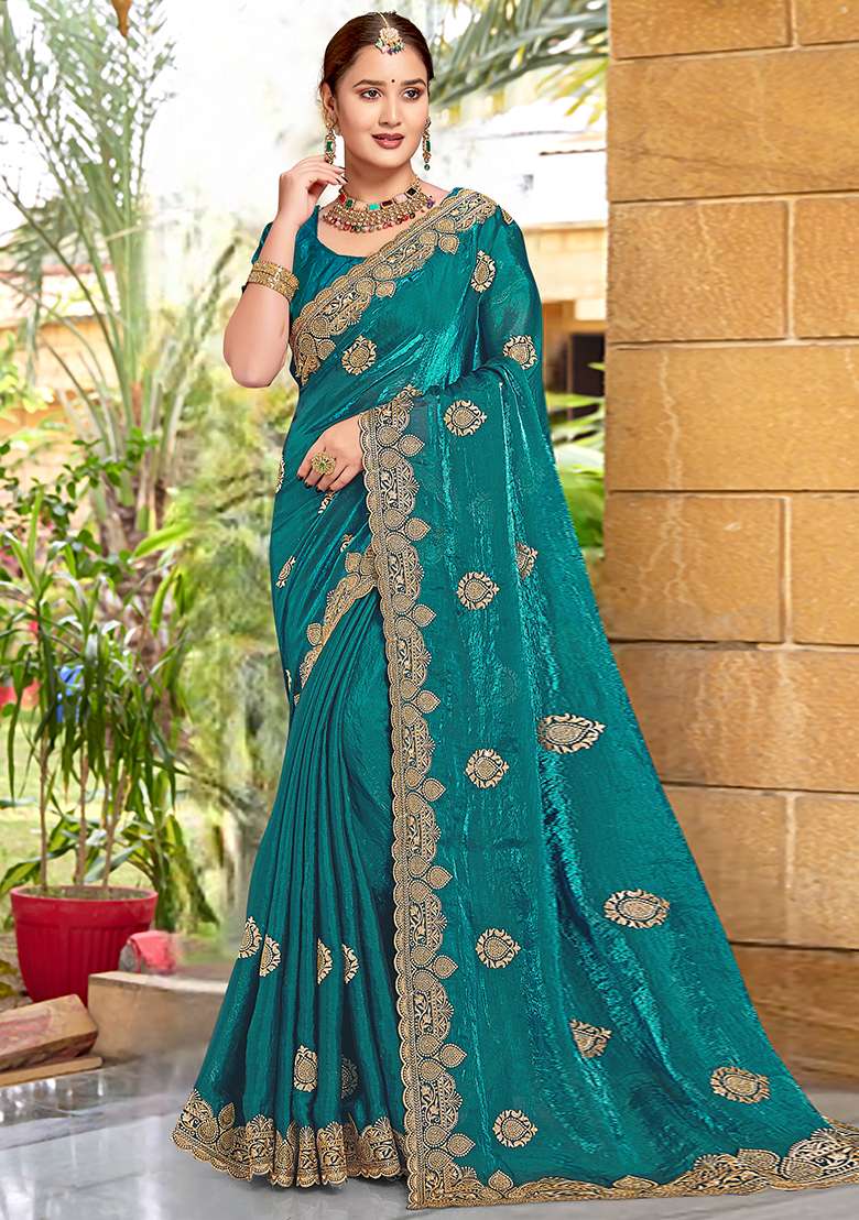 Rama Embroidered Silk Saree Set - Indya