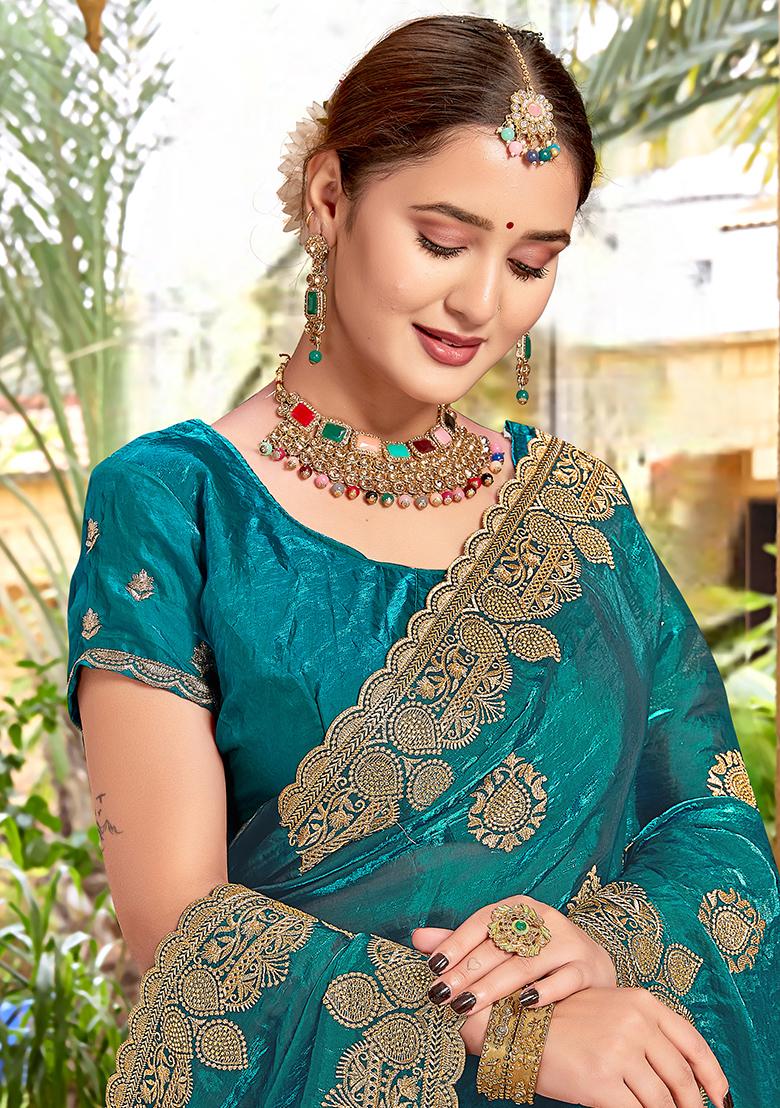 Rama Embroidered Silk Saree Set - Indya